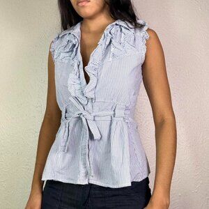 Y2k PINSTRIPE RUFFLE VEST TANK TOP